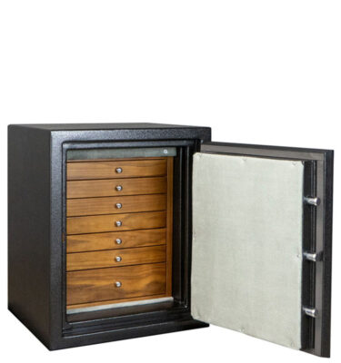 C21 in Textured Black with Chrome and 7 Drawers in Walnut