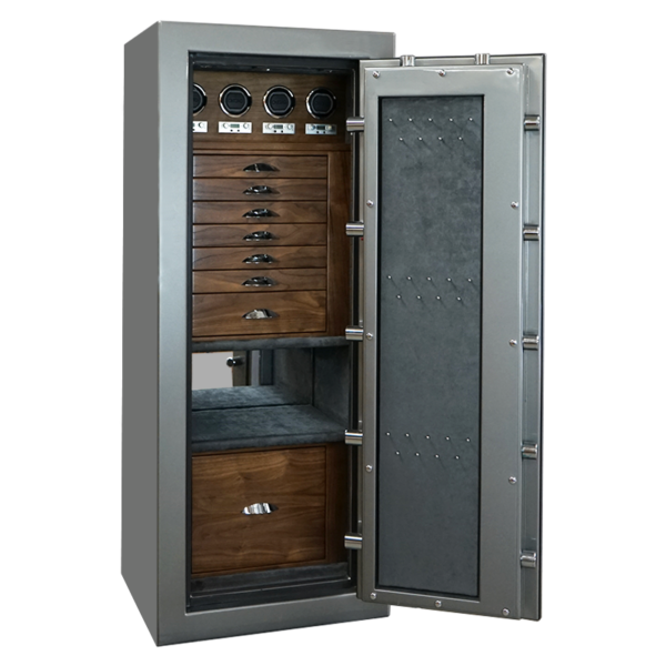 Emerald in Titanium with Chrome, Walnut, Charcoal, 7 Drawers + File, 4 Watch Winders
