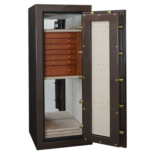 Emerald in Chocolate Metallic with Brass, Cherry wood and Oyster Microsuede