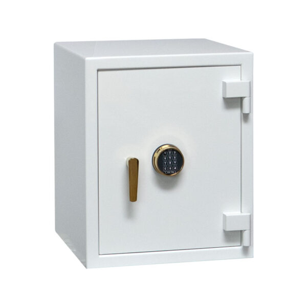 Sapphire Jewelry Safe in Alabaster High Gloss with Brass Trim
