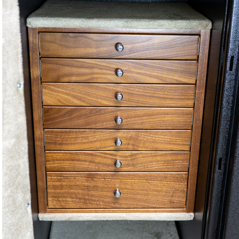 C34 in Textured Black with Chrome, 7 Drawers in Walnut