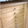 Emerald in Alabaster, Chrome, Champagne, 15 Drawers in Curly Maple, Necklace Panel + Mirror
