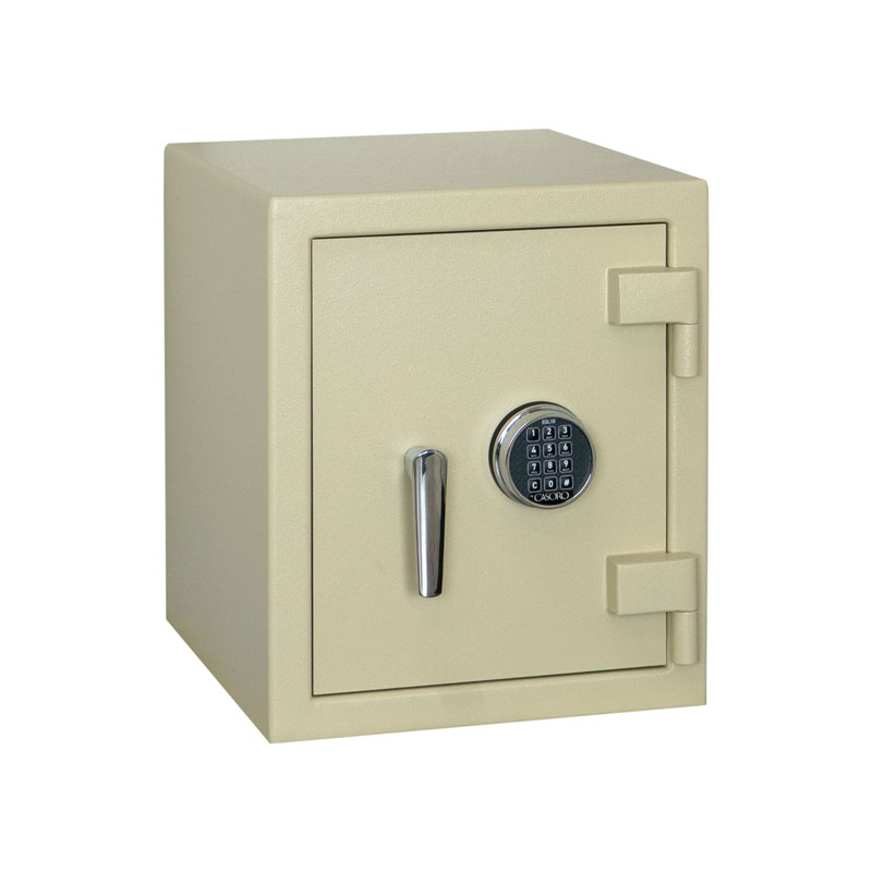 C15 Compact Jewelry Safe in Textured Parchment with Chrome Trim