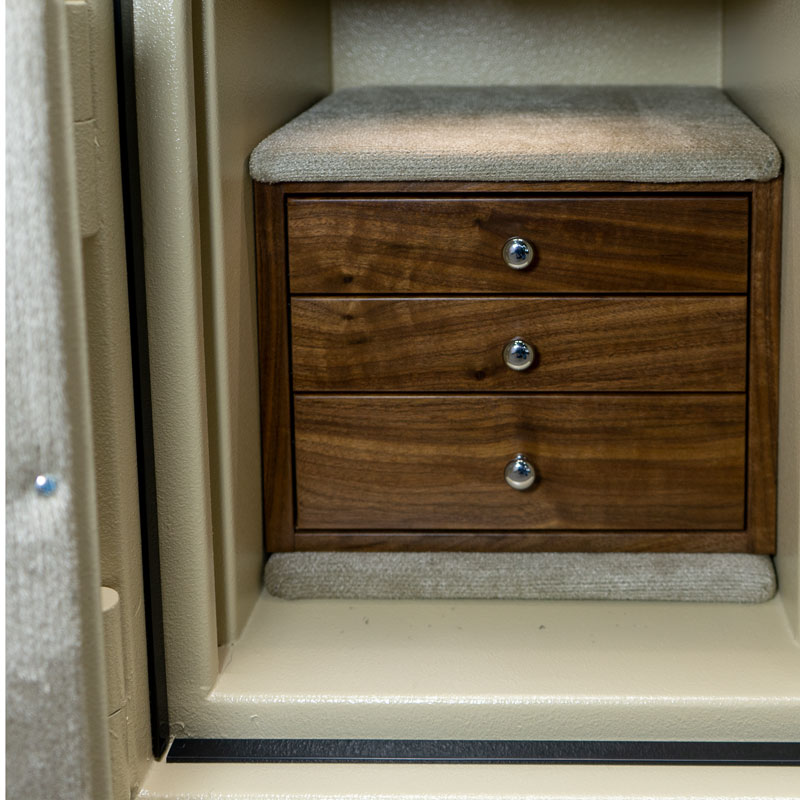 C15 in Textured Parchment with Chrome, 3 Drawers in Walnut