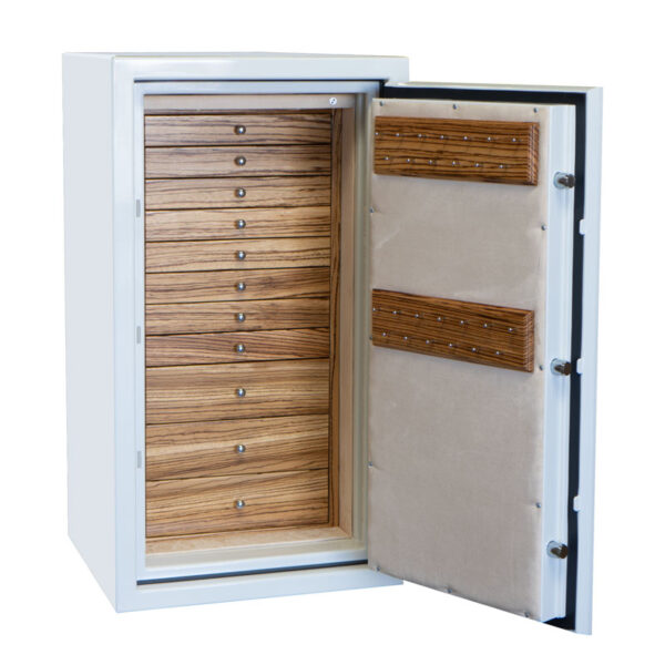 Amethyst in Alabaster with Chrome, Champagne, 11 Drawers in Zebra and 2 Necklace Racks