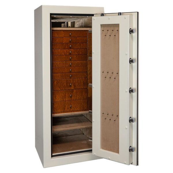 Emerald in Warm Cream, 11 Sepele Drawers, Oil Rubbed Bronze Hardware, Camel Microsuede, Necklace Panel