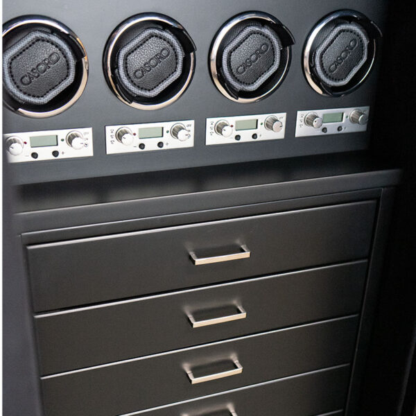 Watch Winder Panel and Drawers in Blackwood with Chrome Hardware