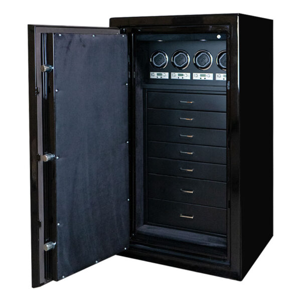 Amethyst in Onyx with Chrome Hardware, Ebony Microsuede, 7 Drawers in Blackwood, 4 Watch Winders
