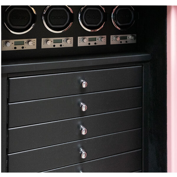Precious Pink Amethyst with Blackwood and Chrome Drawers & Watch Winders