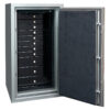 Amethyst in Titanium Metallic with Satin Chrome Hardware, Ebony Microsuede and 11 Drawers in High Gloss Blackwood