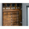 Emerald Jewelry Safe in Titanium, Chrome Hardware, Charcoal Microsuede, 11 Distressed Walnut Drawers, 4 Programmable Watch Winders, Necklace Panel with Mirror