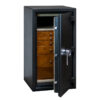 C34 Mid-Size Jewelry Safe in Textured Black, Chrome Hardware, 4 Walnut Drawers + File