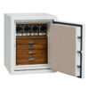 Sapphire in Alabaster Paint with 4 Walnut Drawers and 4 Programmable Watch Winders, Polished Chrome Hardware and Oyster Microsuede