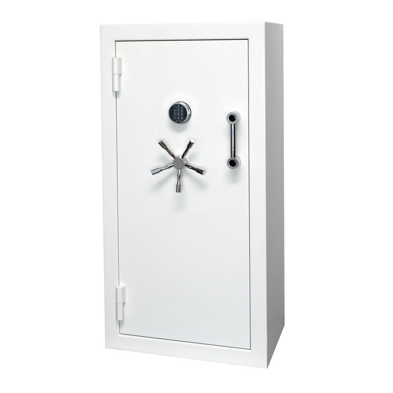 Ruby Jewelry Safe in Alabaster High Gloss with Chrome Trim, Left Swing