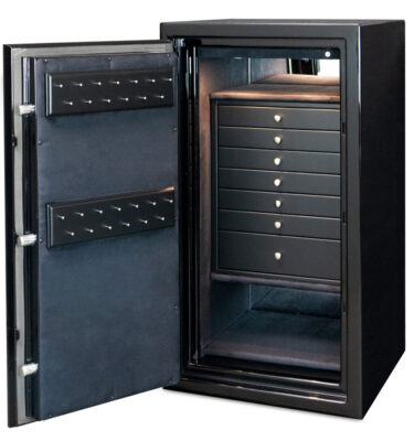 Amethyst in Onyx with 7 Blackwood Jewelry Drawers, Satin Chrome Hardware, Necklace Racks, Left Swing