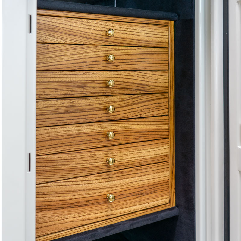 Amethyst in Alabaster, 7 Zebra Jewelry Drawers, Polished Brass, Ebony