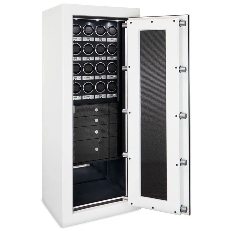 Aster - Tall, Large White 16 Watch Winder & Jewelry Safe, Carbon
