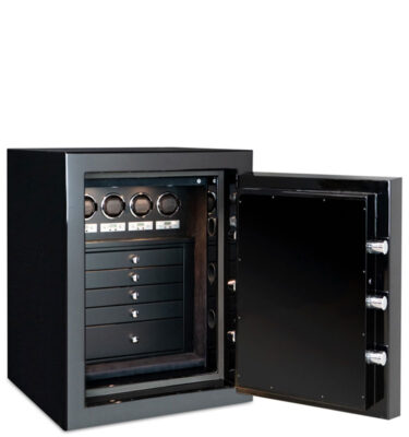 Sapphire TL30 High Security Jewelry & Watch Safe in Onyx with 4 Programmable Watch Winders, 5 Blackwood Drawers, Ebony Microsuede, Matte Black Hardware
