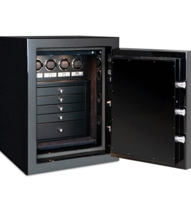 Sapphire TL30 High Security Jewelry & Watch Safe in Onyx with 4 Programmable Watch Winders, 5 Blackwood Drawers, Ebony Microsuede, Matte Black Hardware