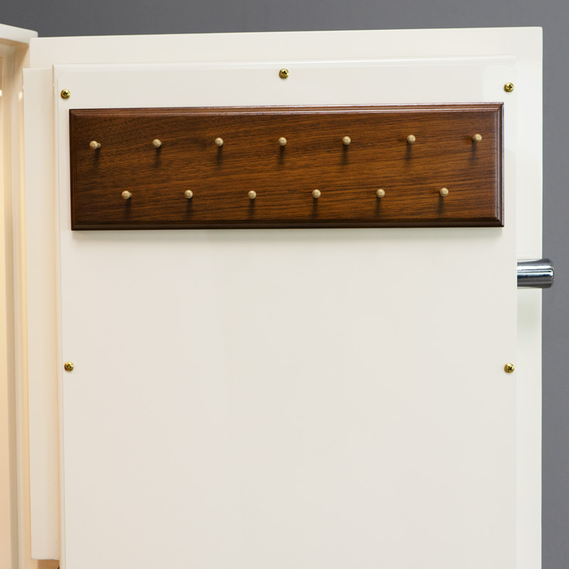 Necklace Rack of Amethyst TL15 Stealth High Security Jewelry & Watch Safe in Warm Cream, Satin Gold Hardware, Walnut Interior, 4 Wolf Watch Winders, 4 Drawers, Champagne Microsuede, Necklace Rack