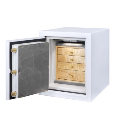 Denika - C15 (Left Swing) Jewelry Safe in Textured White