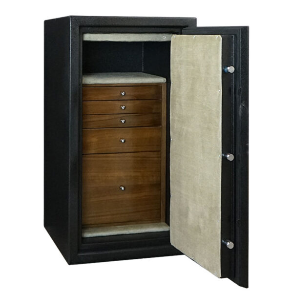 C34 in Textured Black, Chrome Hardware, 4 Drawers + File in Walnut