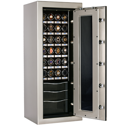 Jewelry Safe Titanium K2 with 24 Watch Winders 3 Drawers
